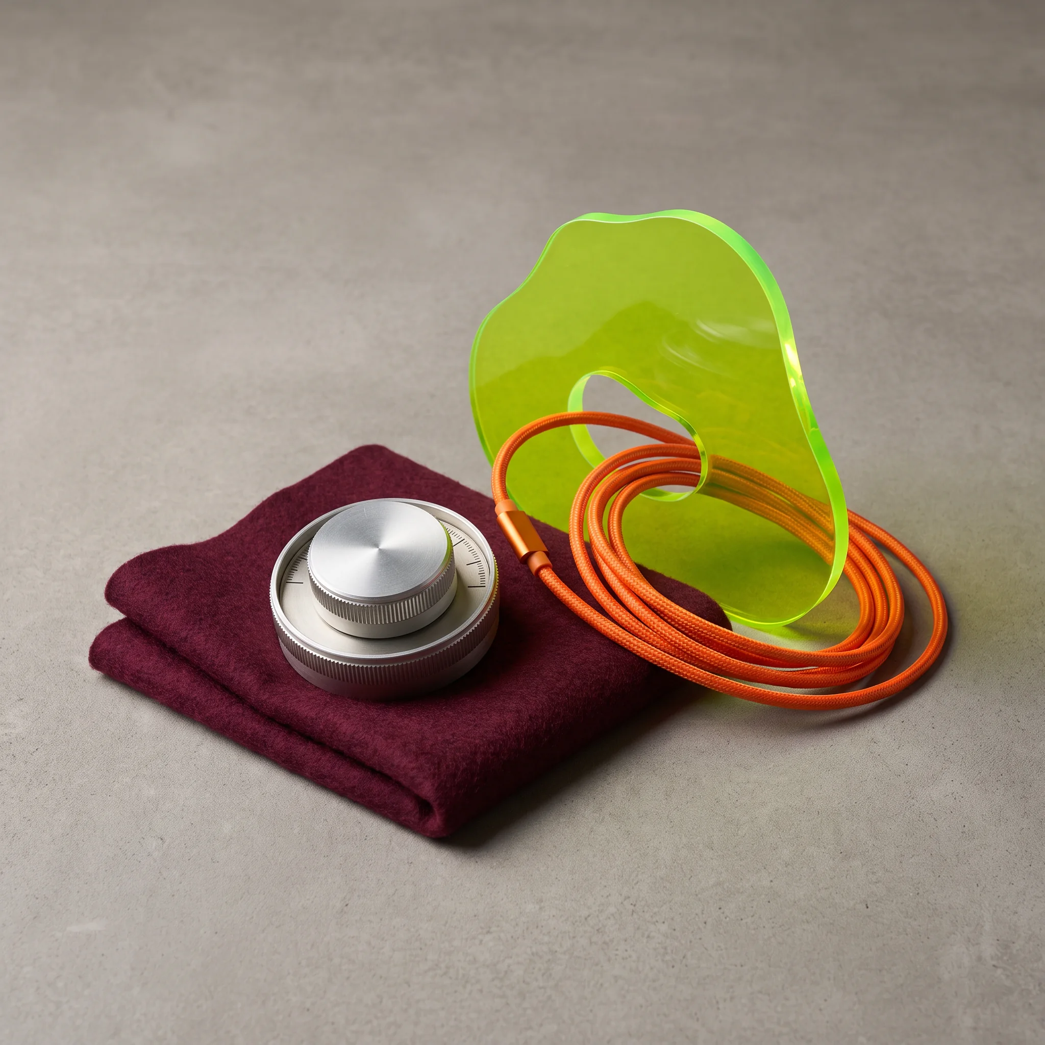 Metal control knobs and orange cable